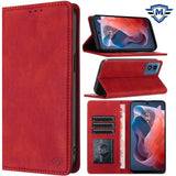 Metkase Wallet PU Vegan Leather ID Card Money Holder With Magnetic Closure In Slide-Out Package For Samsung A35 5G - Red