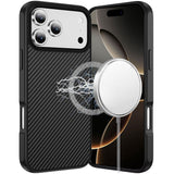 Premium Carbonfiber Design Magnetic Ring Hq Thick 2.0mm Hybrid Case For iPhone 17 Pro Max - Black