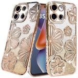 Premium Shimmer Glitter Floral Design Thick TPU Case For Moto G 5G 2025 - Gold