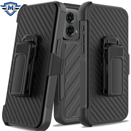 Metkase Holster Clip Noble Lined Shockproof Dual Layer Holster Hybrid Case For Motorola Moto G Stylus 5G 2024 - Black/Black