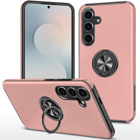 Premium Chief Oil Painted Magnetic Ring Stand Hybrid Case Cover For Samsung S25 - Pink