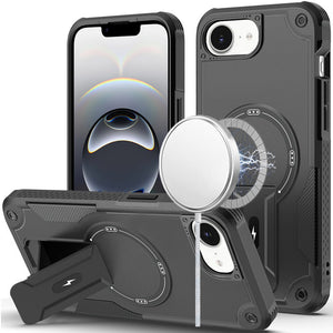 Premium Sturdy Bracket Kickstand Magnetic Hybrid Case For iPhone 16E / SE4 (2025) - Black