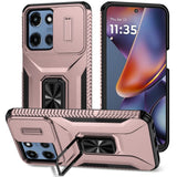 Premium Complete Magnetic Metal Ring Stand Camera Protection Hybrid Case For Motorola Moto G 5G 2025 - Rose Gold