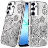 Premium Pro Max Shimmer Glitter Floral Design Thick TPU Case For Samsung A17 5G - Silver