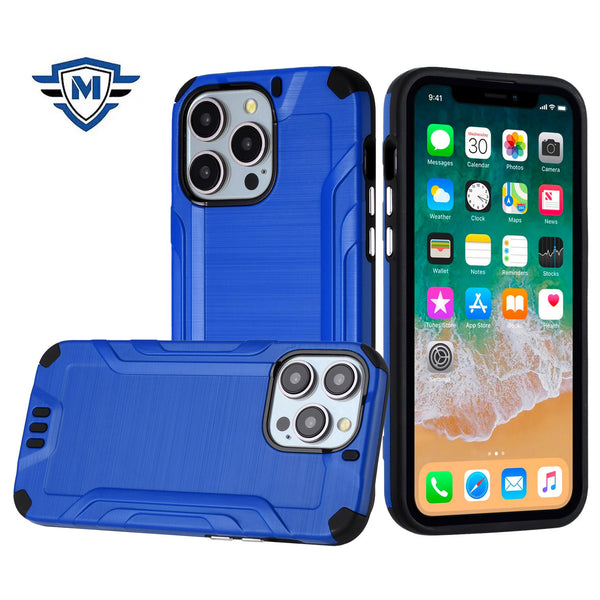 Metkase Strong Tough Metallic Design Hybrid Case In Premium Slide-Out Package For iPhone 15 Pro Max - Dark Blue