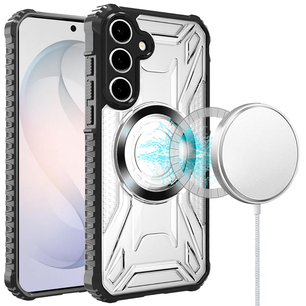 HR Premium [Magnetic Circle] Cd Pattern Transparent Rugged Hybrid Case For Samsung Galaxy S26 Fe - Black