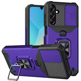Premium Multi-Functional Card Magnetic Ring Stand Hybrid Camera Case For Samsung A16 5G - Dark Purple