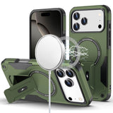 Premium Sturdy Bracket Kickstand Magnetic Hybrid Case For iPhone 17 Pro Max - Midnight Green