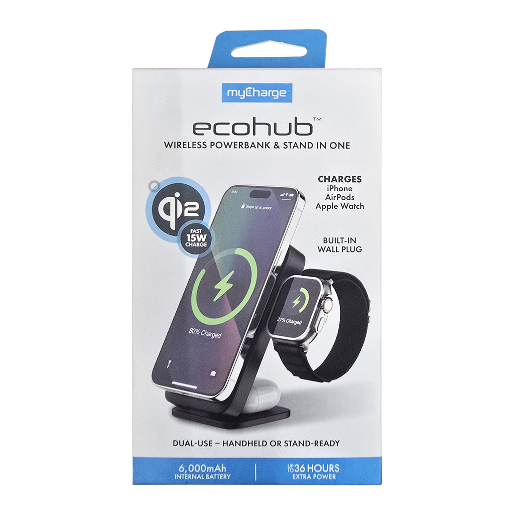 myCharge 6K Mah Ecohub 3-In-1 Wireless Power Bank - Black
