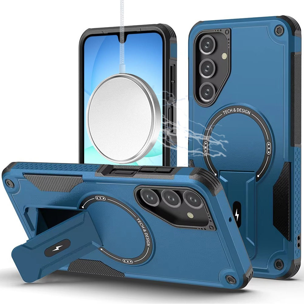 Premium Sturdy Bracket Kickstand Magnetic Hybrid Case For Samsung A17 5G - Blue