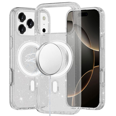Premium Glitter Ultra [Magnetic Circle] Thick 3Mm Transparent Hybrid Case For Iphone 17 Pro - Clear