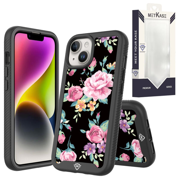 Metkase Premium Exotic Design Hybrid Case In Slide-Out Package For iPhone 15 Pro - Tropical Romantic Colorful Roses Floral