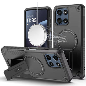 HR Premium Sturdy Bracket Kickstand Magnetic Hybrid Case For Moto G 5G 2025/2026 / G Play 2026 - Black