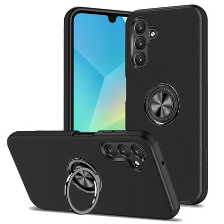 Premium Chief Oil Painted Magnetic Ring Stand Hybrid Case For Samsung A16 5G  - Black