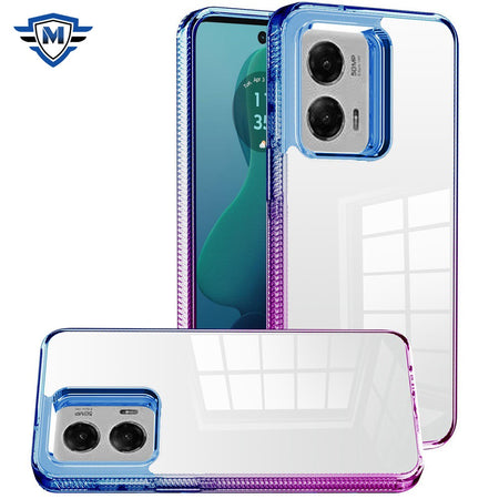 Metkase Dotted Edged Line Tow-Tone Transparent High Quality Hybrid Case In Slide-Out Package For Motorola Moto G 5G 2024 - Light Blue/Hot Pink