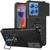 Premium Multi-Functional Card Magnetic Ring Hybrid Case For Motorola Moto G 5G 2025 - Black