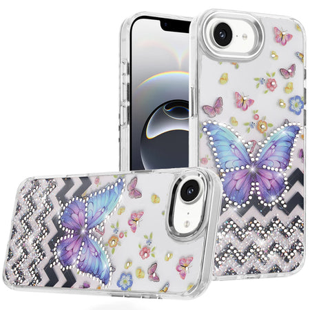 Premium Resin Epoxy Design Diamond Metal Edged Case For iPhone 16E / SE4 (2025) - A