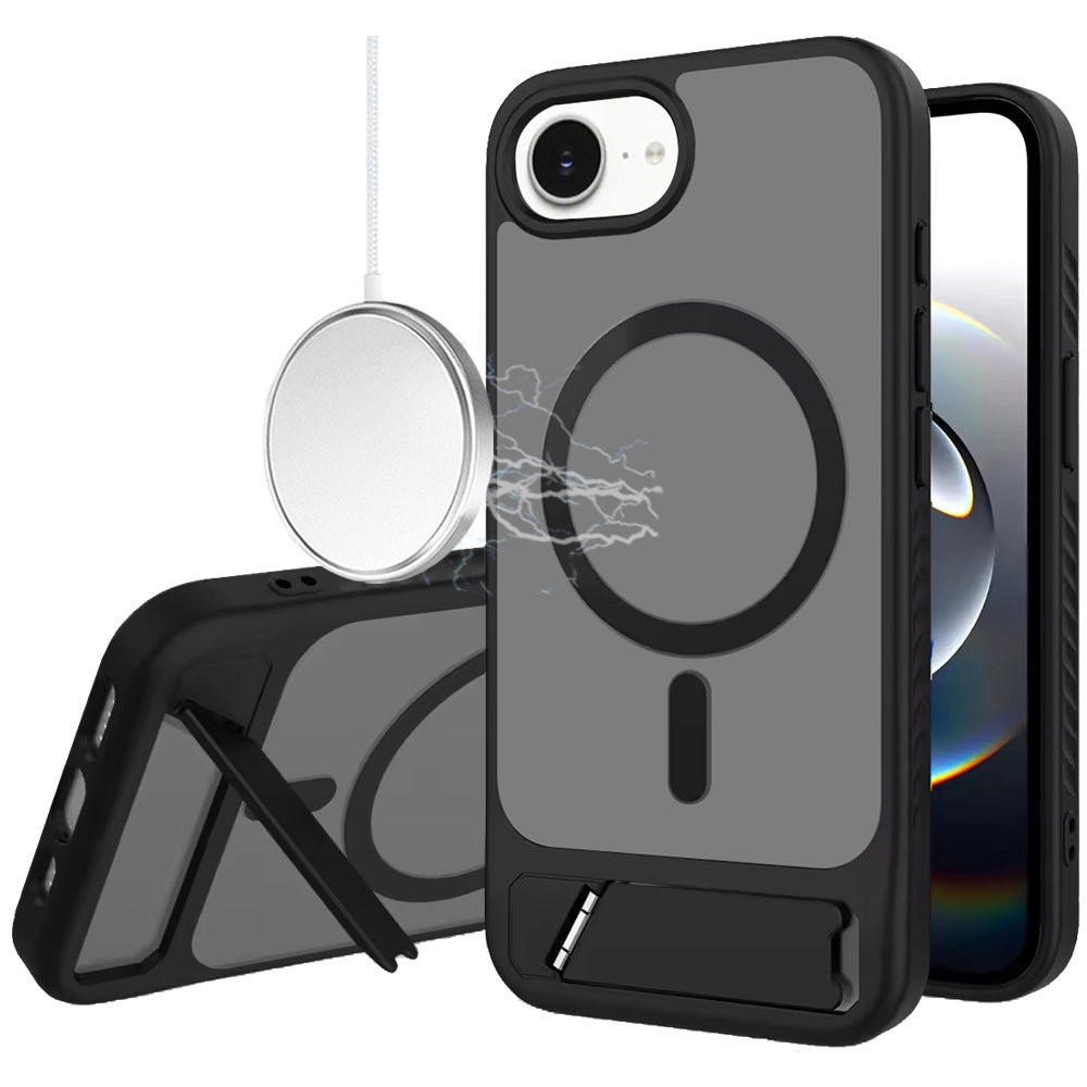 HR Premium Matte Magnetic Hybrid With Metal Kickstand Case For Iphone 17E / 16E / Se4 - Black