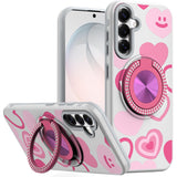 HR Premium Metal Diamond Cd Pattern Design Matte Finished Hybrid With Rotational Ring [Car Mount Friendly] Case For Samsung Galaxy S26 Fe - Hearts