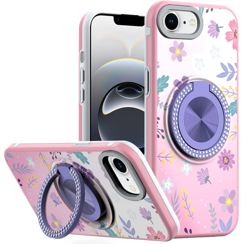 Premium Metal Diamond Cd Pattern Design Matte Finished Case For iPhone 16E / SE4 (2025) - Floral C