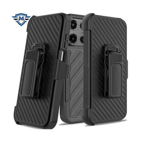 Metkase Noble Lined Shockproof Dual Layer Hybrid Case With Holster For Moto G Stylus 5G 2025 - Black/Black