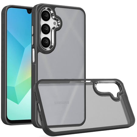 Premium Finest Transparent Thick Acrylic Hybrid Metal Buttons Cover Case For Samsung A16 5G - Black