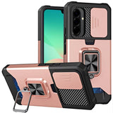 HR Premium Multi-Functional Card Magnetic Ring Stand Hybrid Camera Case Cover For Samsung Galaxy A27 - Rose Gold