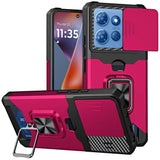 Premium Multi-Functional Card Magnetic Ring Hybrid Case For Motorola Moto G 5G 2025 - Hot Pink