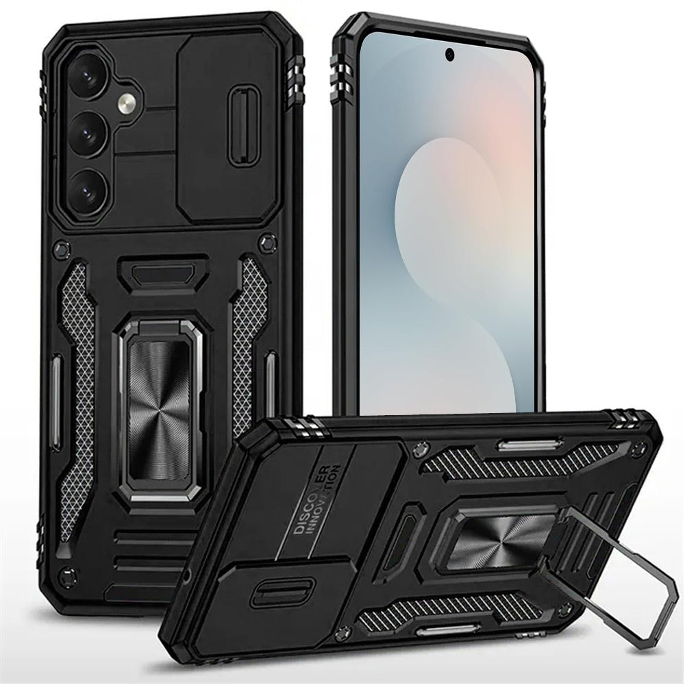 Premium Utter Tough Metal Ring Movable Camera Window Hybrid Case Cover For Samsung S25 - Black