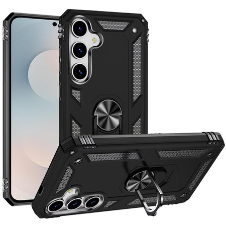 Premium Ring Magnetic Kickstand Hybrid Case Cover For Samsung S25 - Black