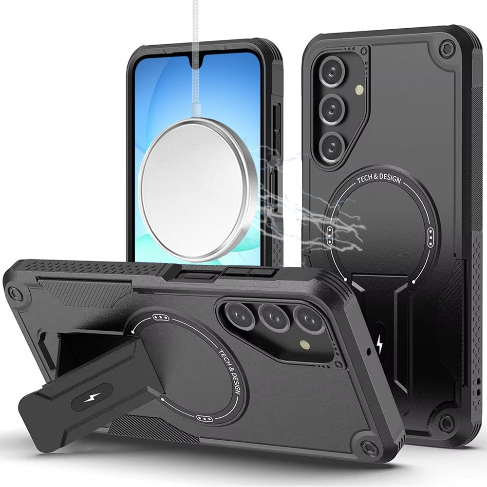Premium Sturdy Bracket Kickstand Magnetic Hybrid Case For Samsung A17 5G - Black