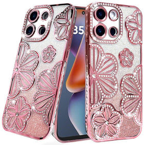 Premium Shimmer Glitter Floral Design Case For Moto G 5G 2025/2026 & Moto G Play 2026 - Rose Gold