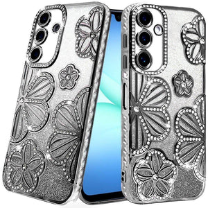 Premium Pro Max Shimmer Glitter Floral Design Thick TPU Case For Samsung A17 5G - Black