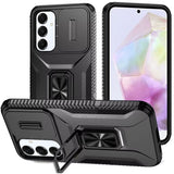 Premium Complete Magnetic Metal Ring Stand Camera Protection Hybrid Case For Samsung Galaxy A36 - Black