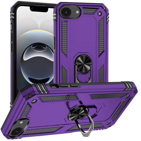 Premium Ring Magnetic Kickstand Hybrid Case Cover For iPhone 16E / SE4 Ring - Dark Purple