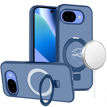 HR Premium Magnetic Matching Ring Stand Full Rotation Matte Hybrid Case For Google Pixel 10A - Blue