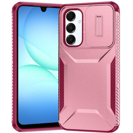 Premium Ultimate U Design Hybrid Case With Camera Window Covering For Samsung A17 5G - Pink+Burgundy