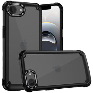 Premium Ultimate Casex Transparent Hybrid Case With Metal Buttons And Camera Edges For iPhone 16E / SE4 (2025) - Black