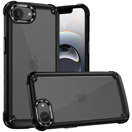 Premium Ultimate Casex Transparent Hybrid Case With Metal Buttons And Camera Edges For iPhone 16E / SE4 (2025) - Black