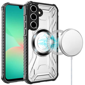 HR Premium [Magnetic Circle] Cd Pattern Transparent Rugged Hybrid Case For Samsung Galaxy A27 - Black
