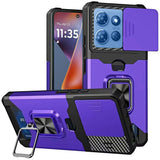 Premium Multi-Functional Card Magnetic Ring Hybrid Case For Motorola Moto G 5G 2025 - Dark Purple