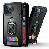 HR Premium Multi Functional Card Magnetic Ring Stand Hybrid Camera cover For iPhone 13 / 14 - Black
