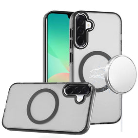 HR Premium Magnetic Circle Ring Transparent Premium Acrylic Case With Metal Buttons & Camera Raised Lip For Samsung Galaxy A27 - Black