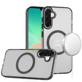 HR Premium Magnetic Circle Ring Transparent Premium Acrylic Case With Metal Buttons & Camera Raised Lip For Samsung Galaxy A27 - Black