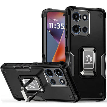 Premium Optimum Magnetic Ring Stand Hybrid Case For Moto G 5G 2025 - Black