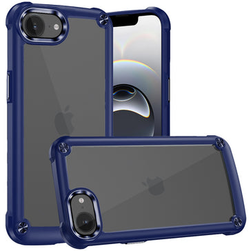 Premium Ultimate Casex Transparent Hybrid Case With Metal Buttons And Camera Edges For iPhone 16E (E Edition) / SE4 (2025) / 17E- Blue