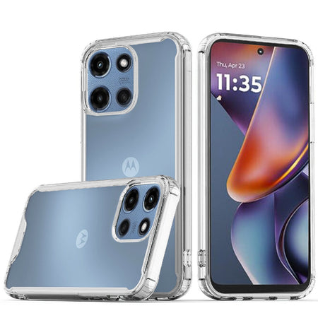 HR Premium Colored Shockproof Transparent Hard Pc Tpu Hybrid Case Cover For Moto G 5G 2025/2026 / G Play 2026 - Clear/Clear