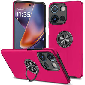 Premium Chief Oil Painted Magnetic Ring Stand Hybrid Case Cover For Motorola Moto G 5G 2025 - Hot Pink