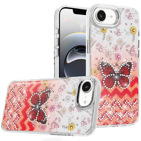 Premium Resin Epoxy Design Diamond Metal Edged Case For iPhone 16E / SE4 (2025) - F