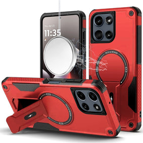 HR Premium Sturdy Bracket Kickstand Magnetic Hybrid Case For Moto G Stylus 5G 2025 - Red